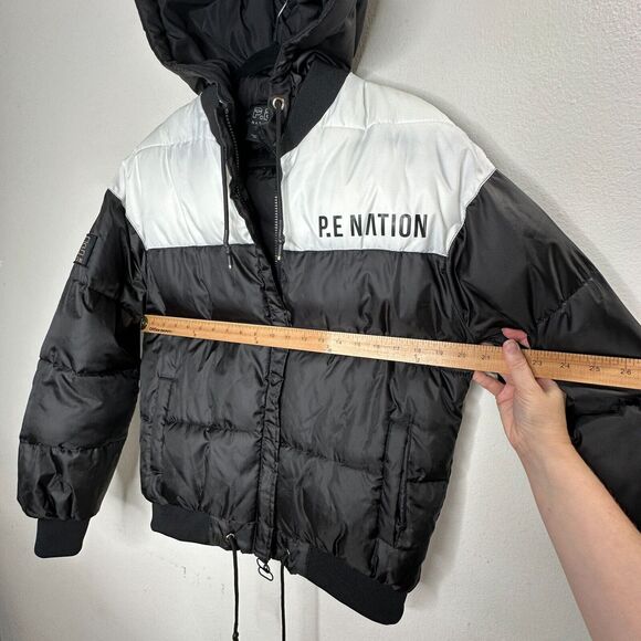 PE Nation Black & White Lead Right Logo Print 004 Zip Lined Puffer Jacket XS - Picture 13 of 14